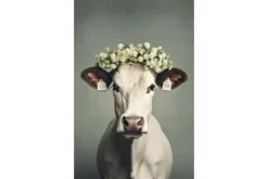 Discount Ter Halle Glasschilderij Koe met Bloemen 080120-991
