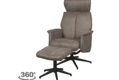 Relaxstoelen|Draaifauteuils^Relaxfauteuil met hocker Taupe Micro Suede CH-73.020 Verdal