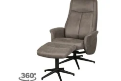 Relaxstoelen|Draaifauteuils^Relaxfauteuil met hocker Taupe Micro Suede CH-73.011 Bergen