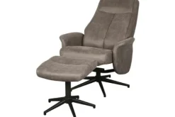 Relaxstoelen|Draaifauteuils^Relaxfauteuil met hocker Taupe Micro Suede CH-73.011 Bergen